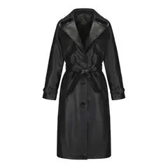 TIOZONEY - Chaqueta de piel con solapa- Negro