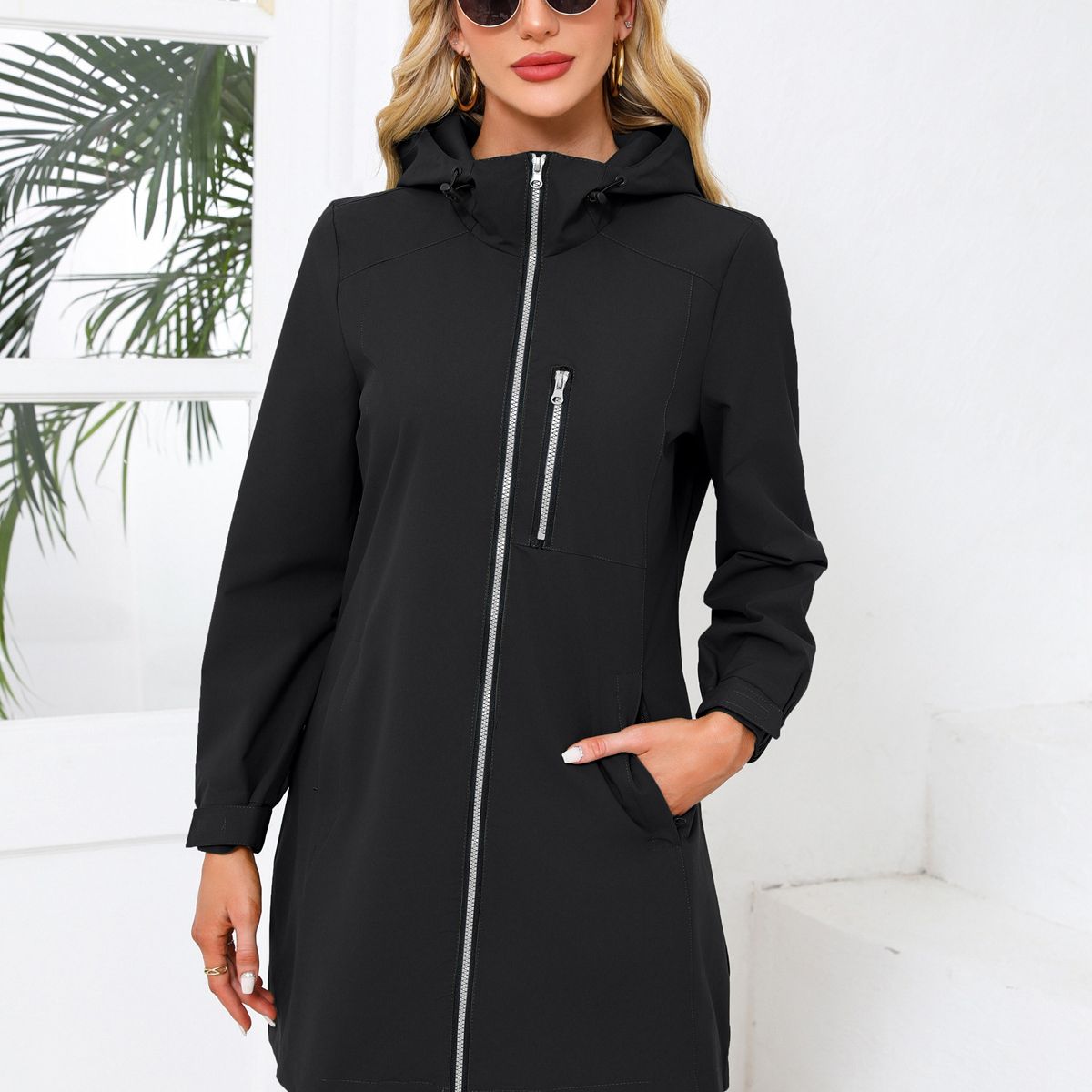 TIOZONEY - Chaqueta con solapa cortaviento- Negro