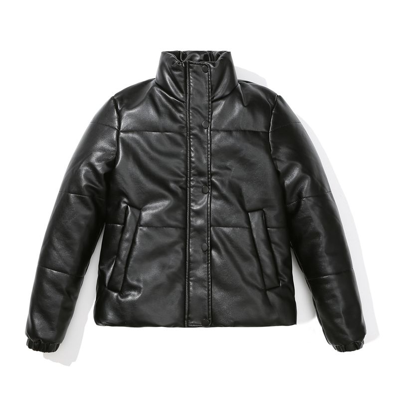 TIOZONEY - Chaqueta de PU de moda engrosada de mujer - Negro