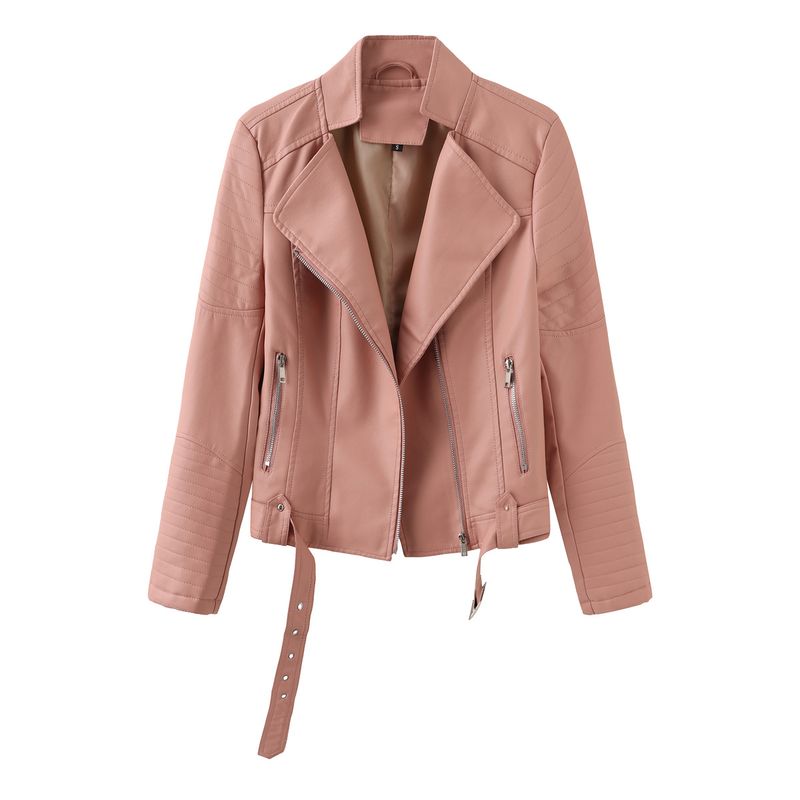 TIOZONEY - Chaqueta de PU con cuello en V de mujer - Rosado
