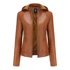 TIOZONEY - Chaqueta de PU para mujer PU cálida para mujer - Café Claro