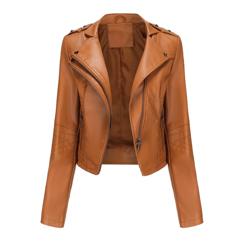 TIOZONEY - Chaqueta de PU de manga larga con tachas para mujer -Amarillo