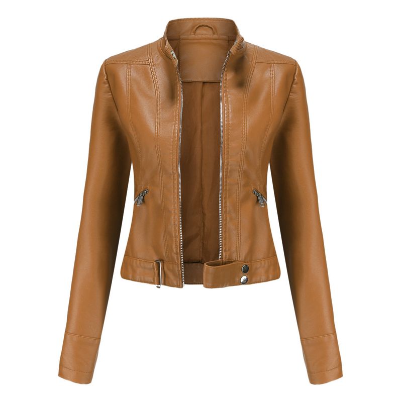 TIOZONEY - Chaqueta de PU para mujer - Café Claro
