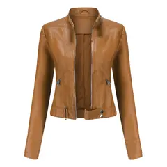 TIOZONEY - Chaqueta de PU para mujer - Café Claro