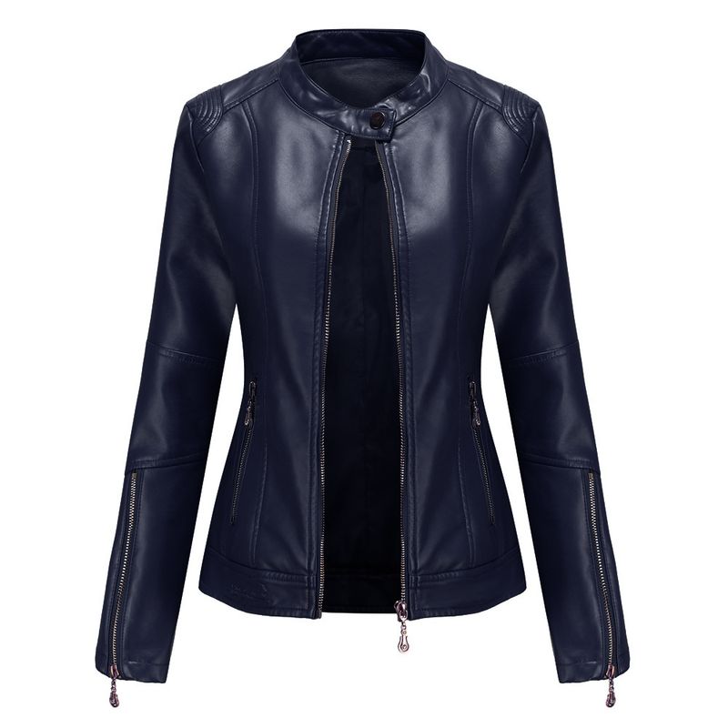 TIOZONEY - Chaqueta corta de PU para mujer- Azul