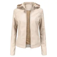 TIOZONEY - Chaqueta de PU para mujer PU cálida para mujer - Crema