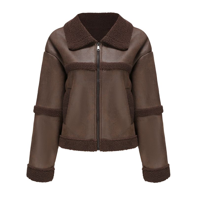 TIOZONEY - Chaqueta de PU acolchada de moda para mujer - Café