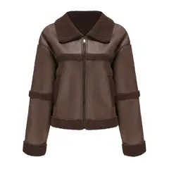 TIOZONEY - Chaqueta de PU acolchada de moda para mujer - Café