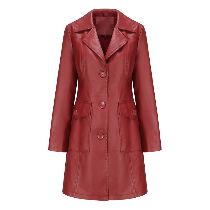 TIOZONEY - Abrigo largo de PU para mujer - Rojo