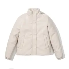 TIOZONEY - Chaqueta de PU de moda engrosada de mujer - Crema