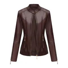 TIOZONEY - Chaqueta corta de PU para mujer- Café
