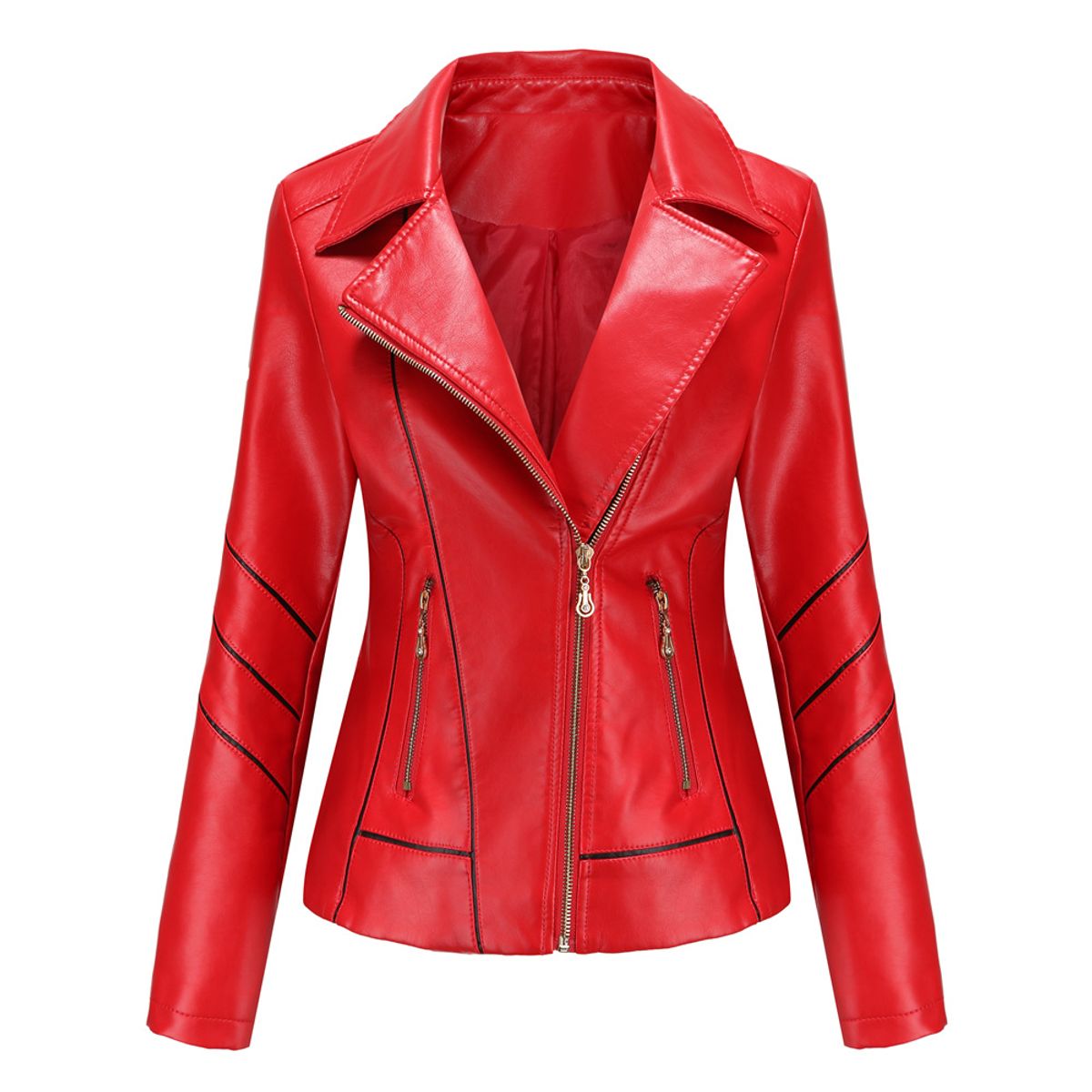 TIOZONEY - Chaqueta de PU a rayas para mujer- Rojo