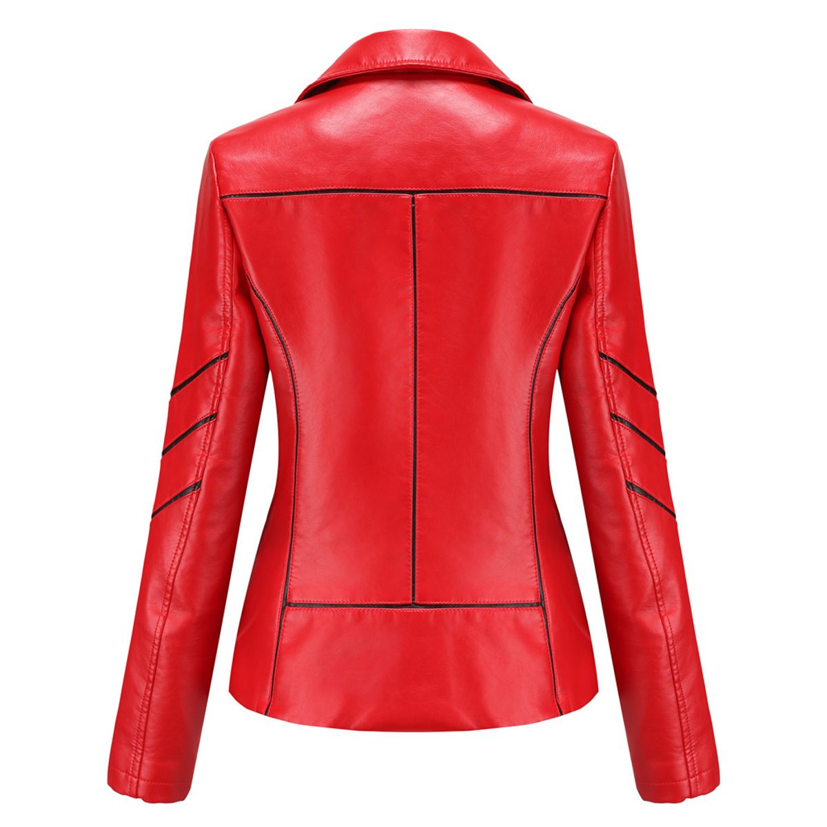 TIOZONEY - Chaqueta de PU a rayas para mujer- Rojo