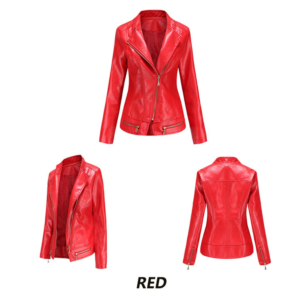 TIOZONEY - Chaqueta de PU  PU  para mujer - Rojo