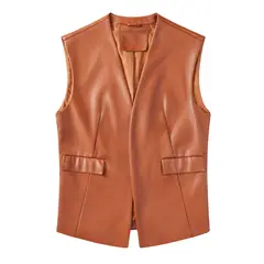 TIOZONEY - Gillet de PU para mujer - Café