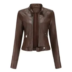 TIOZONEY - Chaqueta de PU para mujer - Café