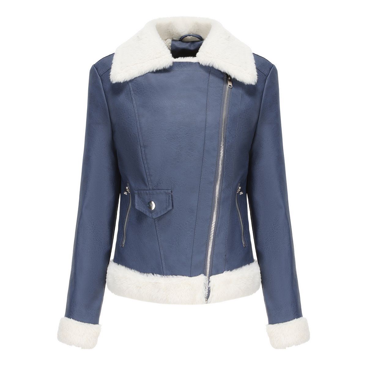 TIOZONEY - Chaqueta de PU cálida para mujer- Azul