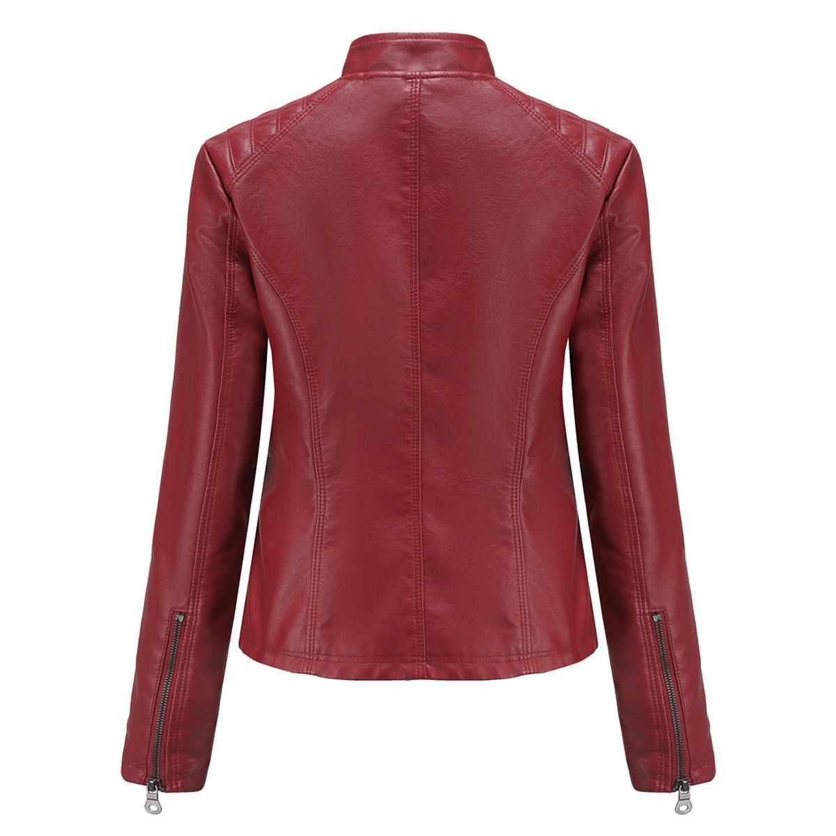 TIOZONEY - Chaqueta de PU casual PU cuello alto - Rojo