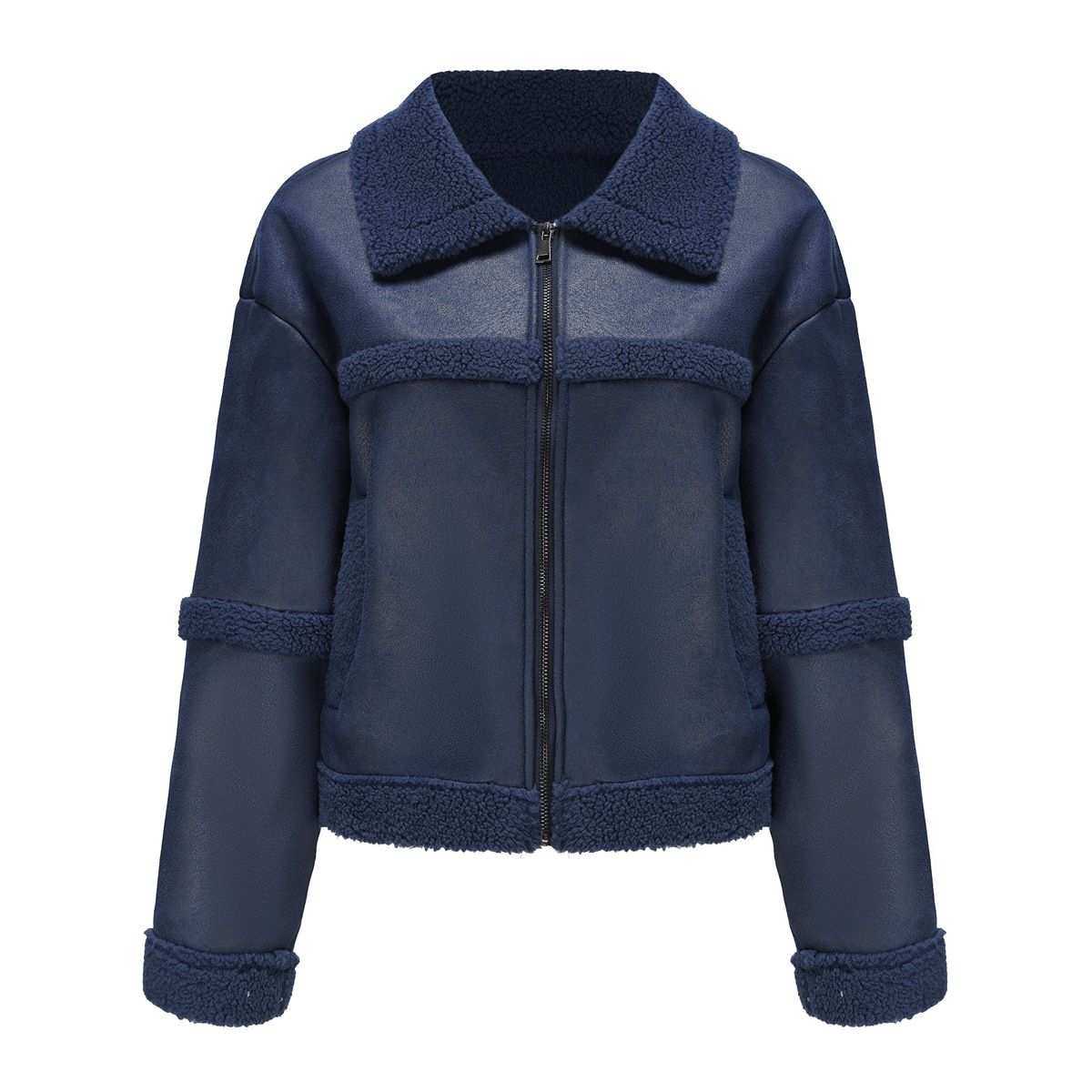 TIOZONEY - Chaqueta de PU acolchada de moda para mujer - Azul