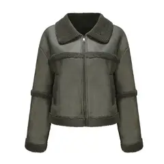TIOZONEY - Chaqueta de PU acolchada de moda para mujer - Verde