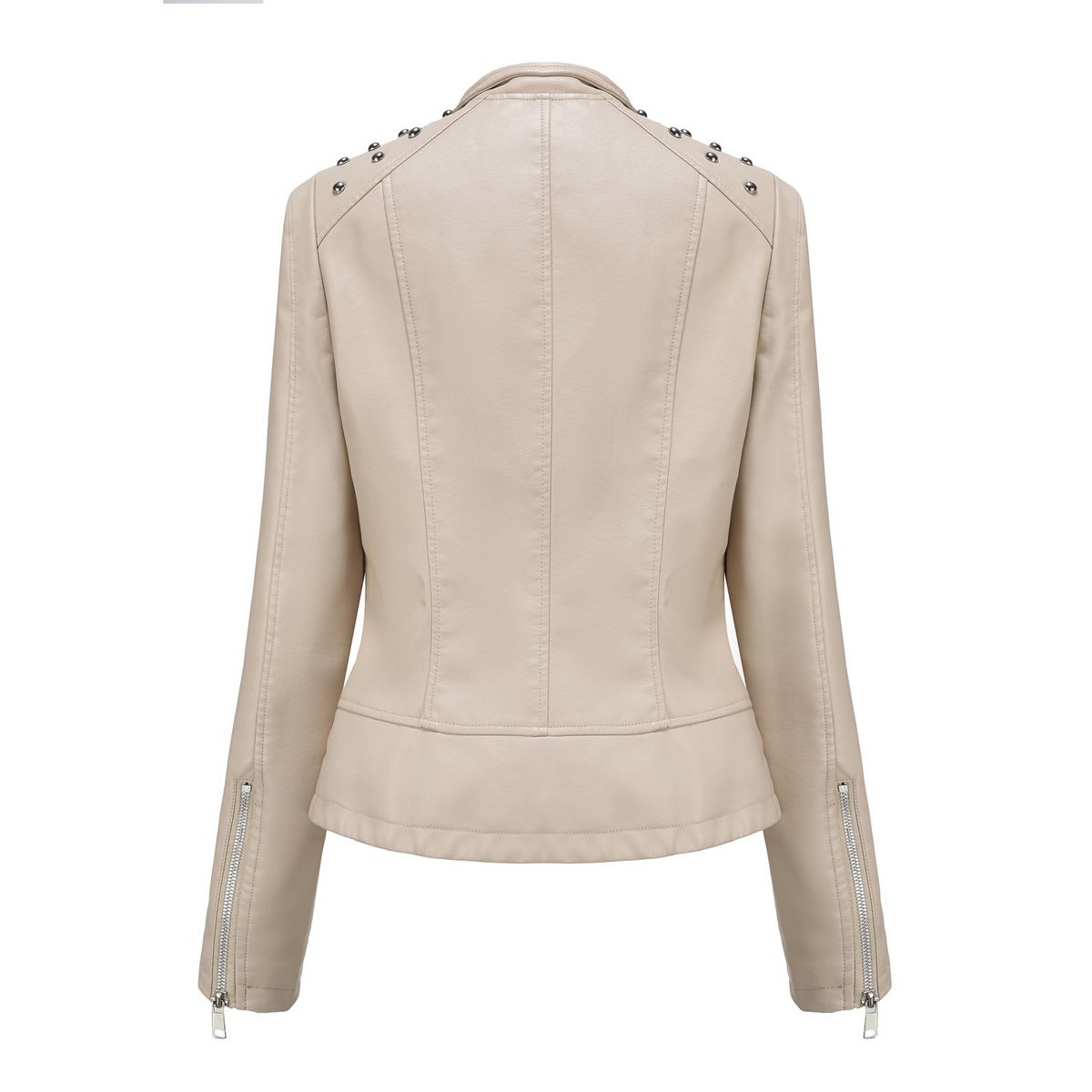 TIOZONEY - Chaqueta de PU y tachas para mujer -Blanco Crema