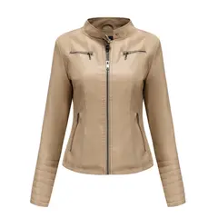 TIOZONEY - Chaqueta de PU casual PU cuello alto - Beige