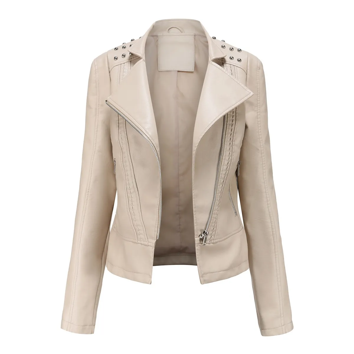 TIOZONEY - Chaqueta de PU para mujer Slim Thin - Crema