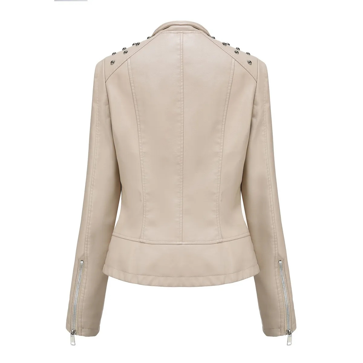 TIOZONEY - Chaqueta de PU para mujer Slim Thin - Crema