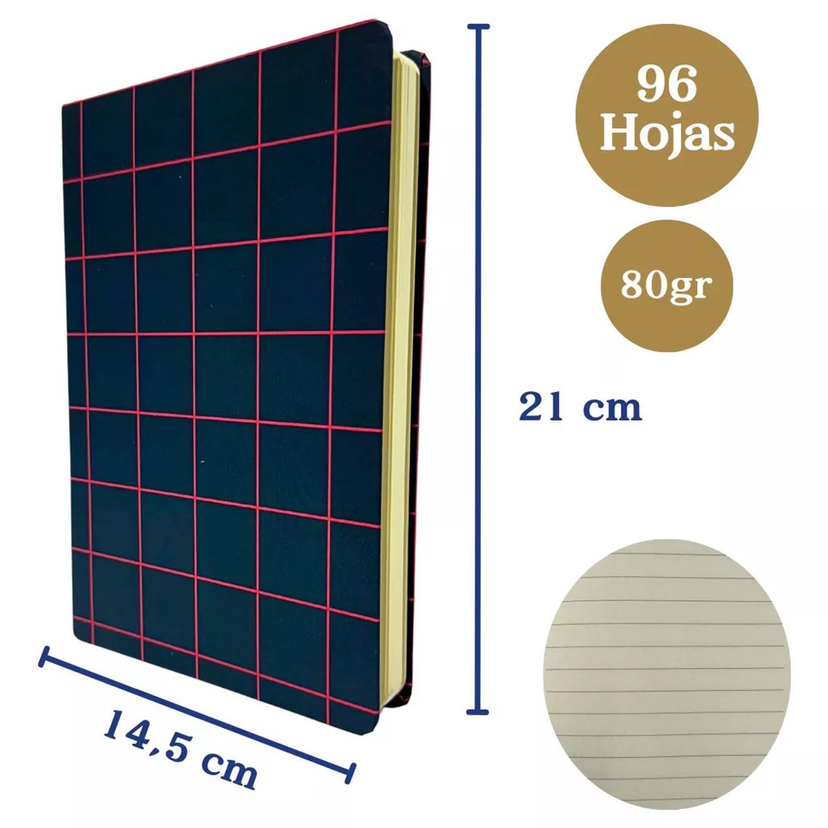 GENERICO - Libreta De Notas A5 Cosida Papel Beige 80 g Diseño Cuadros