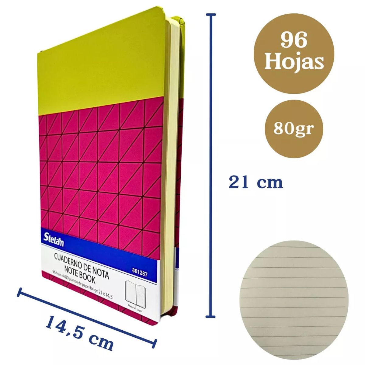 GENERICO - Libreta De Notas A5 Cosida Papel Beige 80 g Diseño Cuadros