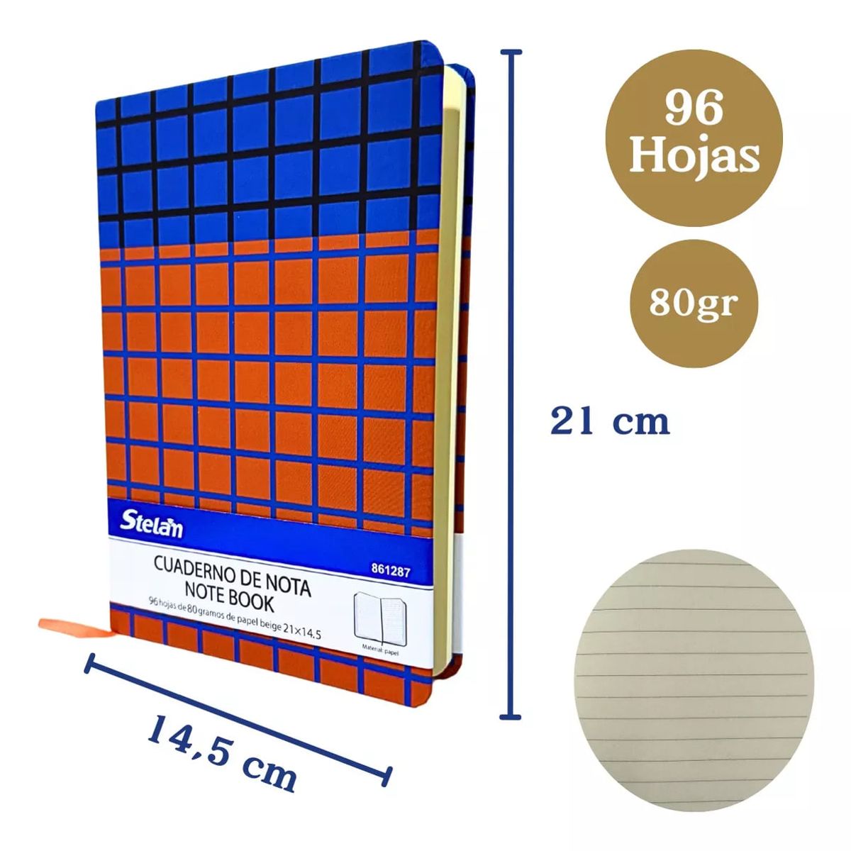 GENERICO - Libreta De Notas A5 Cosida Papel Beige 80 g Diseño Cuadros