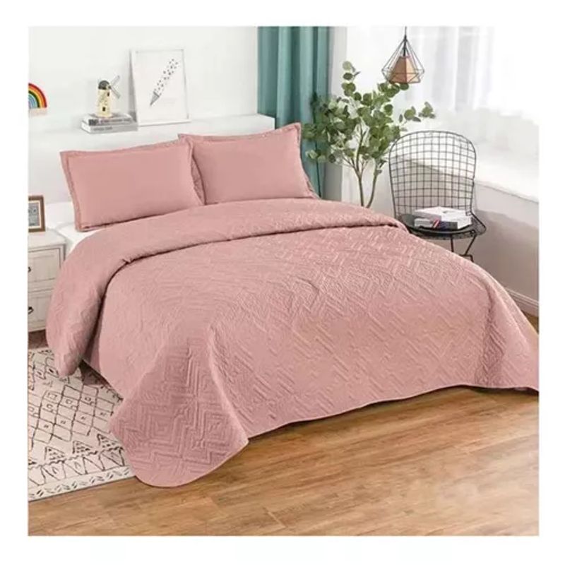 GENERICO - Cubrecama de verano 2 plazas lisos color palo rosa