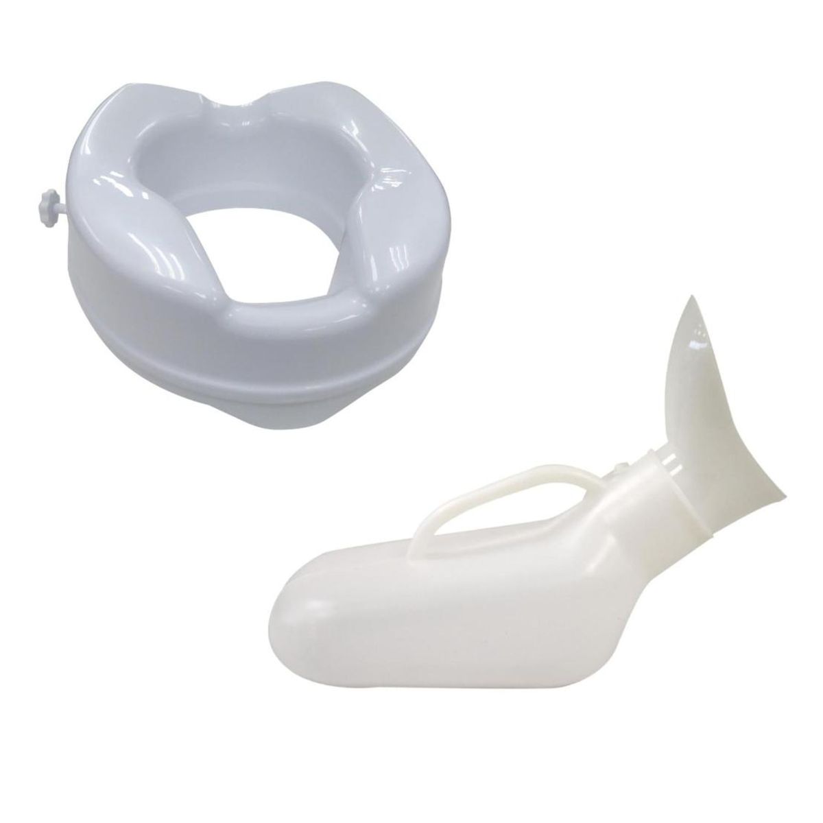 GLOMED - Pack Urinario Plástico Mixto Blanco + Alza Baño WC GLOMED