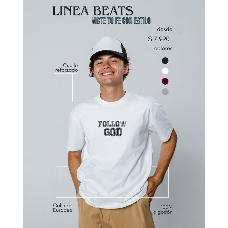 GG GOODGOODS - Polera Beats Cristiana Follow God Algodón Calidad Europea