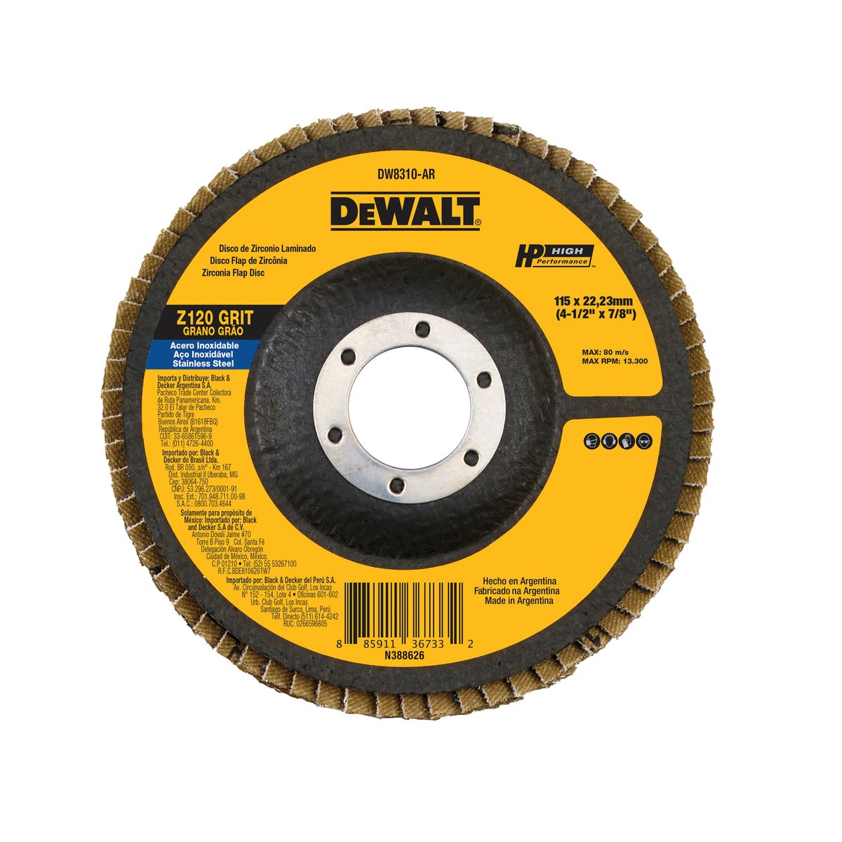 DEWALT - Disco Traslapado Zirconia Dewalt 4-1/2x7/8 Gr 120 DW8310-BR