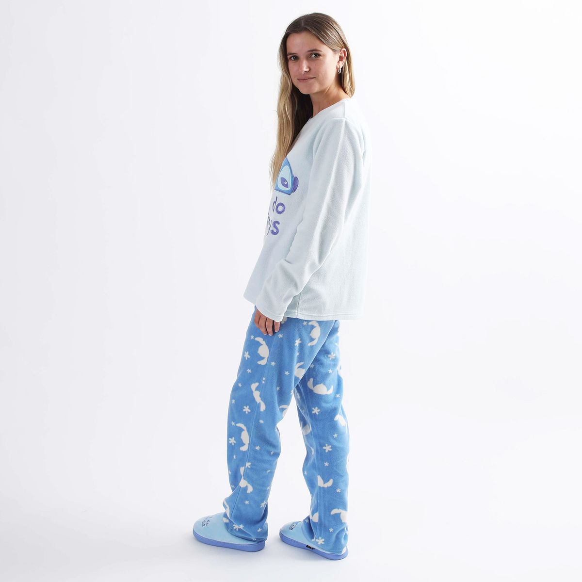 DISNEY - Pijama Polar Mujer Lilo & Stitch Morning Celeste Disney