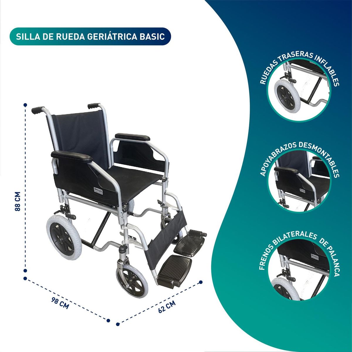 GLOMED - Silla De Ruedas De Traslado Geriatrica Pro GLOMED