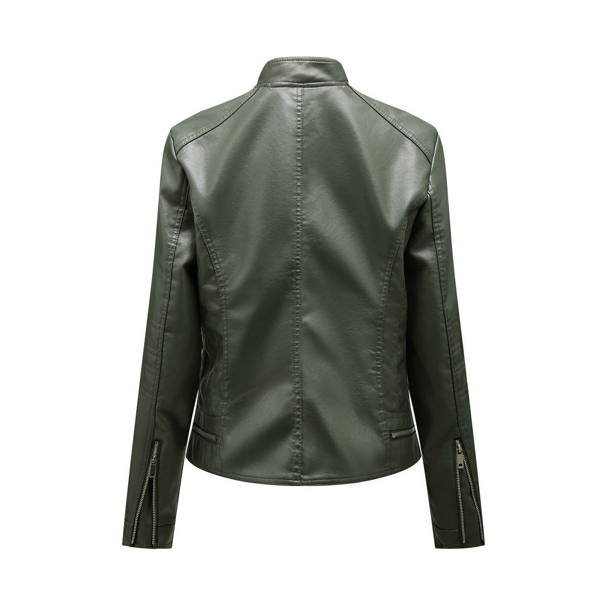 TIOZONEY - Chaqueta de PU con cuello alto para mujer - Verde