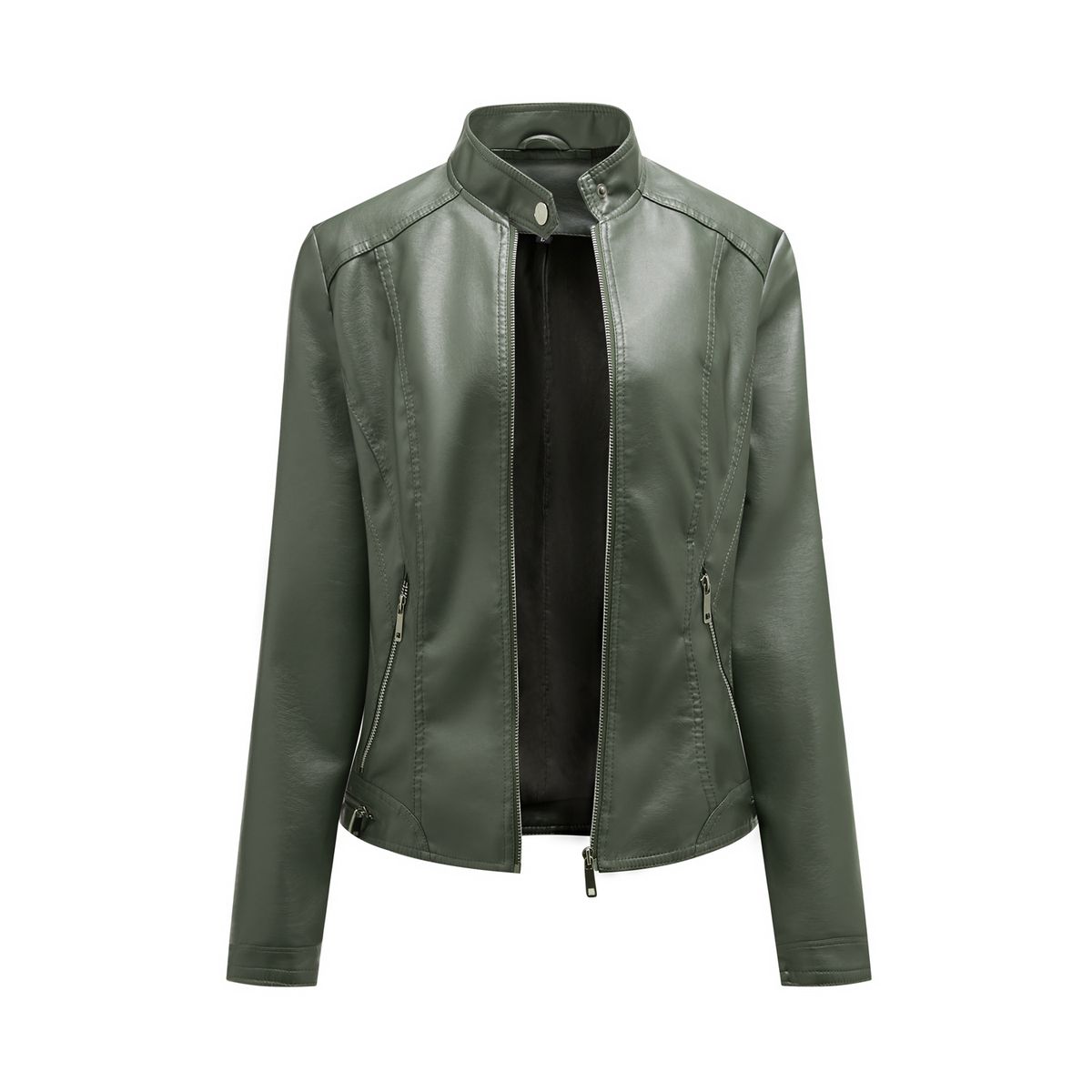 TIOZONEY - Chaqueta de PU con cuello alto para mujer - Verde