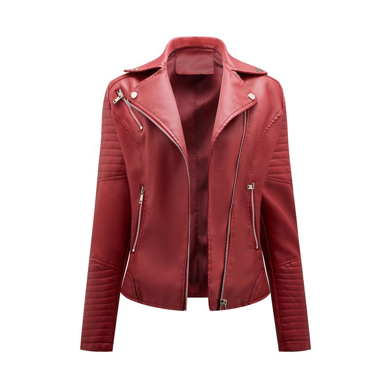 TIOZONEY - Chaqueta de PU cierre cruzado para mujer - Rojo