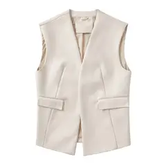 TIOZONEY - Gillet de PU para mujer - Blanco