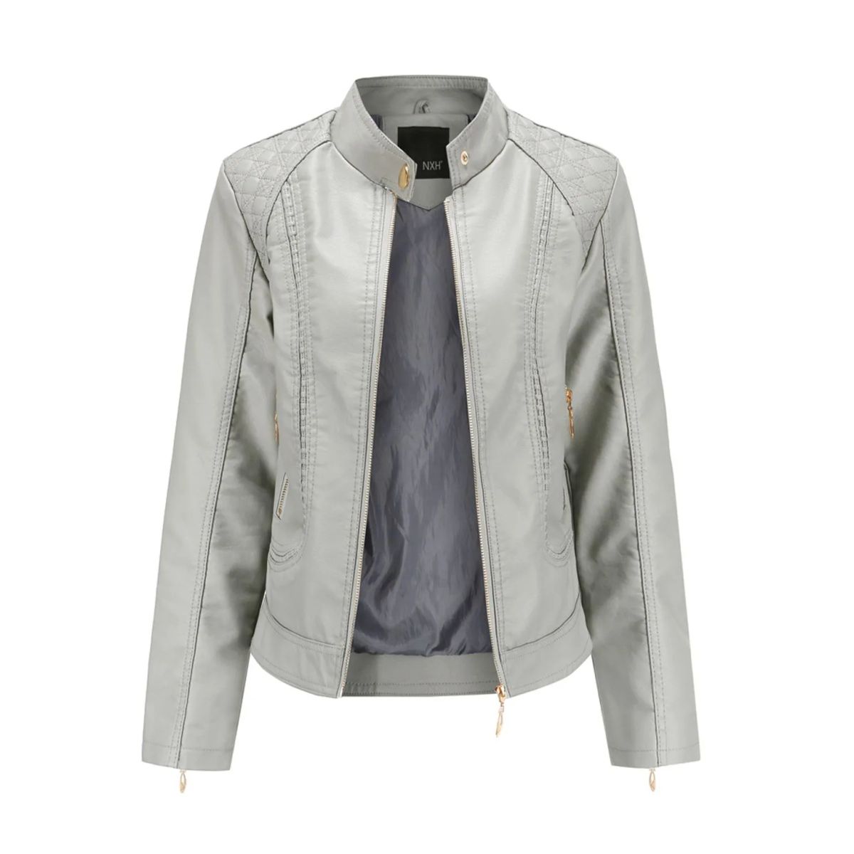 TIOZONEY - Chaqueta de PU casual PU cuello alto - Verde