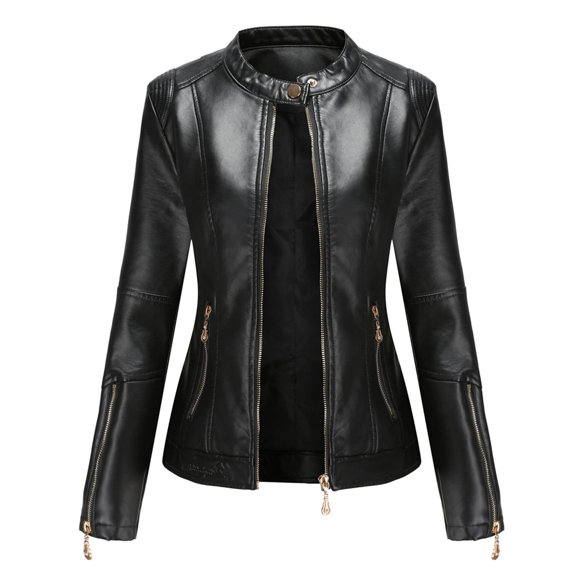 TIOZONEY - Chaqueta corta de PU para mujer- Negro