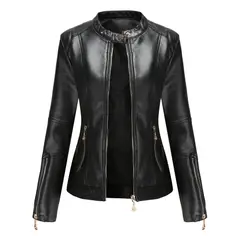 TIOZONEY - Chaqueta corta de PU para mujer- Negro
