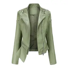TIOZONEY - Chaqueta de PU para mujer - Verde