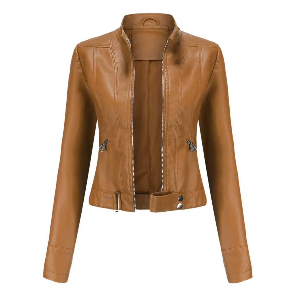 TIOZONEY - Chaqueta de PU para mujer - Café Claro