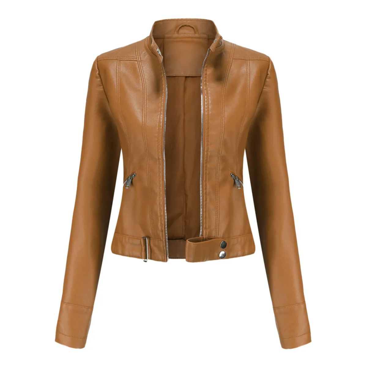 TIOZONEY - Chaqueta de PU para mujer - Café Claro