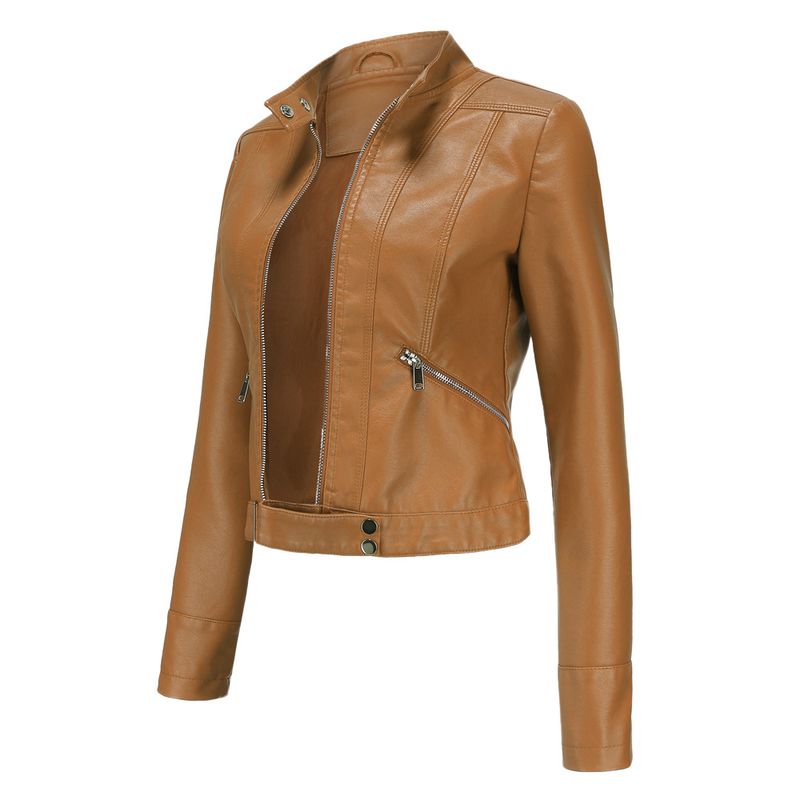 TIOZONEY - Chaqueta de PU para mujer - Café Claro