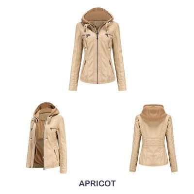 Imagen 2 del producto Chaqueta de PU con gorro para mujer - Beige