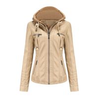 Chaqueta de PU con gorro para mujer - Beige